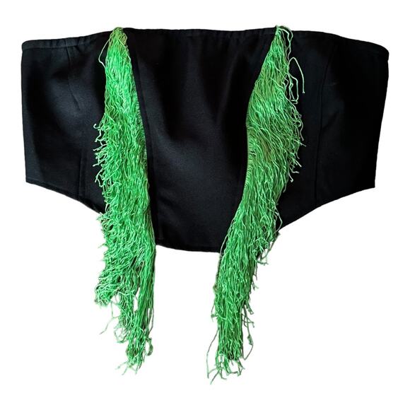 Nasty Gal Premium Fringed Bustier Top black with Green fringe size 8 - Picture 5 of 11